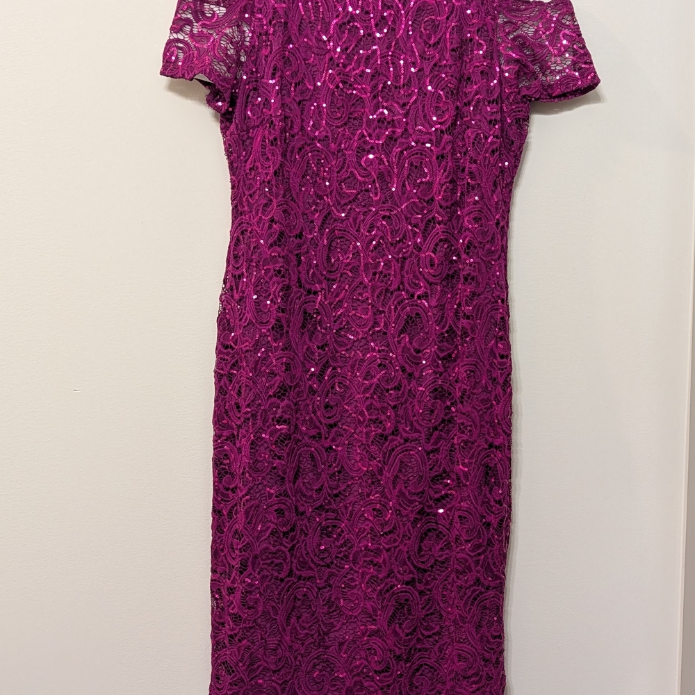 MARINA Magenta Lace Midi Cocktail Dress